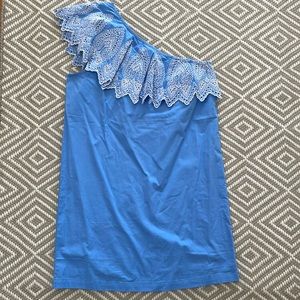 One Shoulder Blue Embroidered Dress - Size M NWT